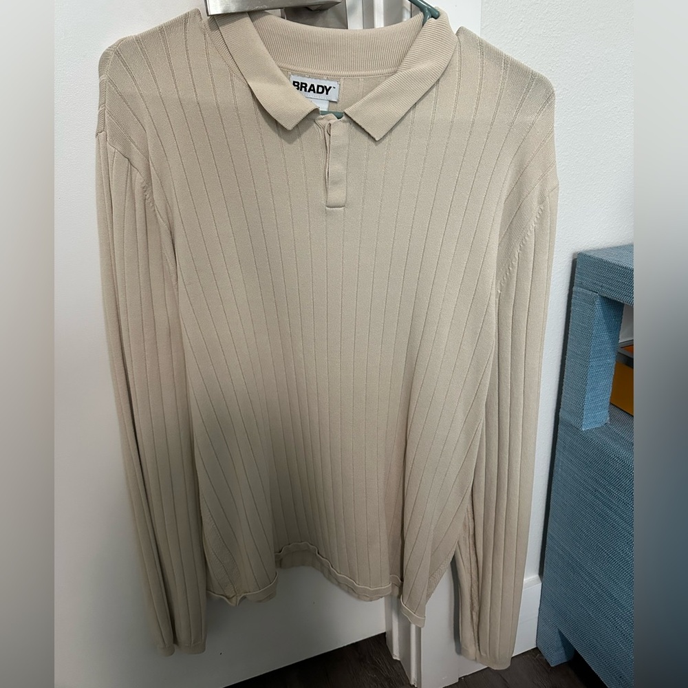 Brady Brand Men's Beige Long Sleeve Polo Shirt